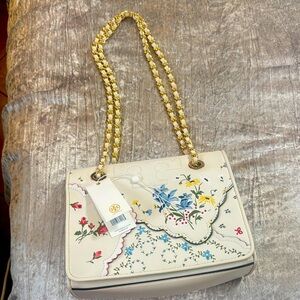 Tory Burch Cream and Gold Shoulder Bag with Vintage Charm